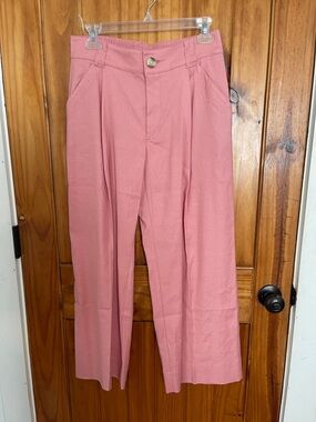 CAbi Cruise Crops Pants Dusty Rose Pink Pleated Small New Sample Elastic Back